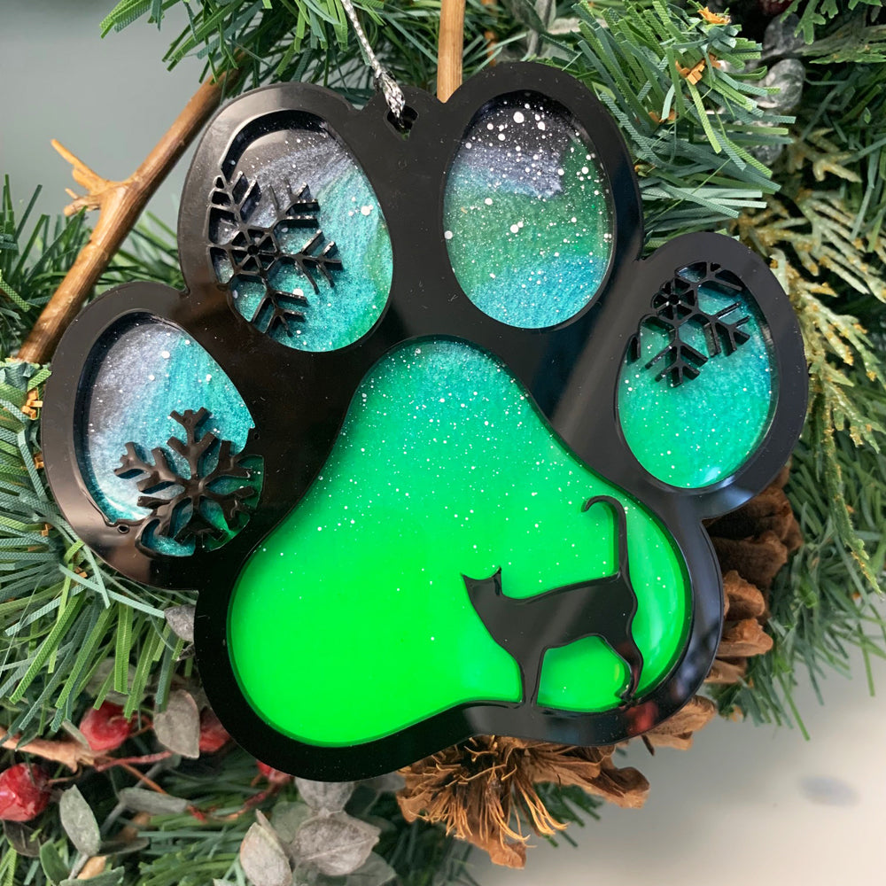 Northern Lights Resin Cat Paw Christmas Ornament