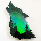 Green Northern Lights Wolf Art